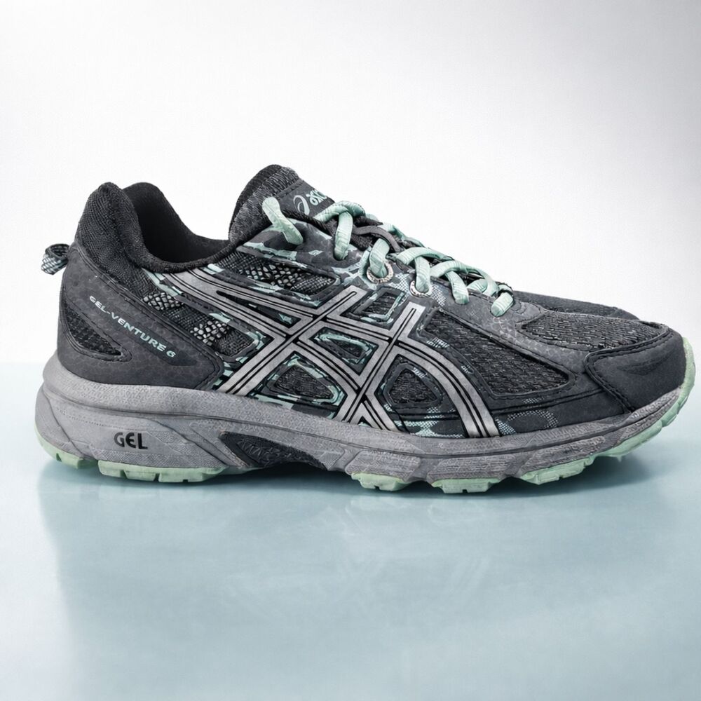 ASICS Gel Venture 6 T7G7Q Gray Mint Green Trail Running Shoes US 7.5 EU 39